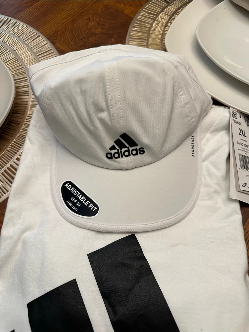 adidas White and Black Logo Tee with White adidas Cap